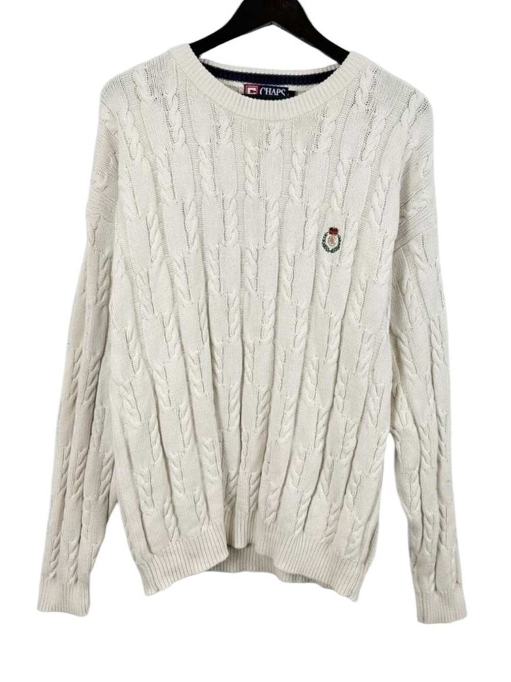VTG Chaps Ralph Lauren Men's Cream Cable Knit Crewneck Sweater Size Large